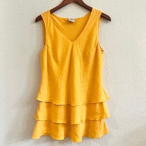 Click by Color Me Cotton Golden Orange Linen Tiered Ruffle V Neck Tank Top Sz‎ M